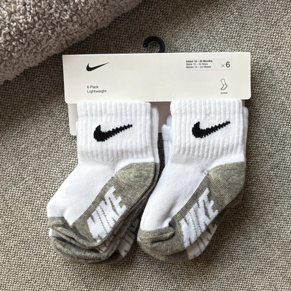 Nike White and Gray 12-24 Months Socks 6-Pack